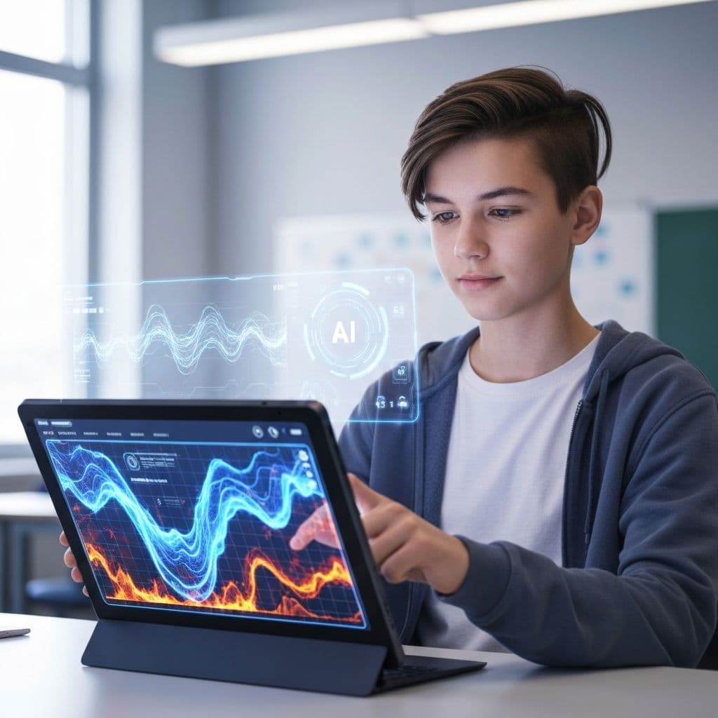 Student using AI-powered tablet interface